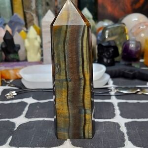 Blue And Gold Flash Tigers Eye Tower 5 3/8in Tall 1 3/4w
